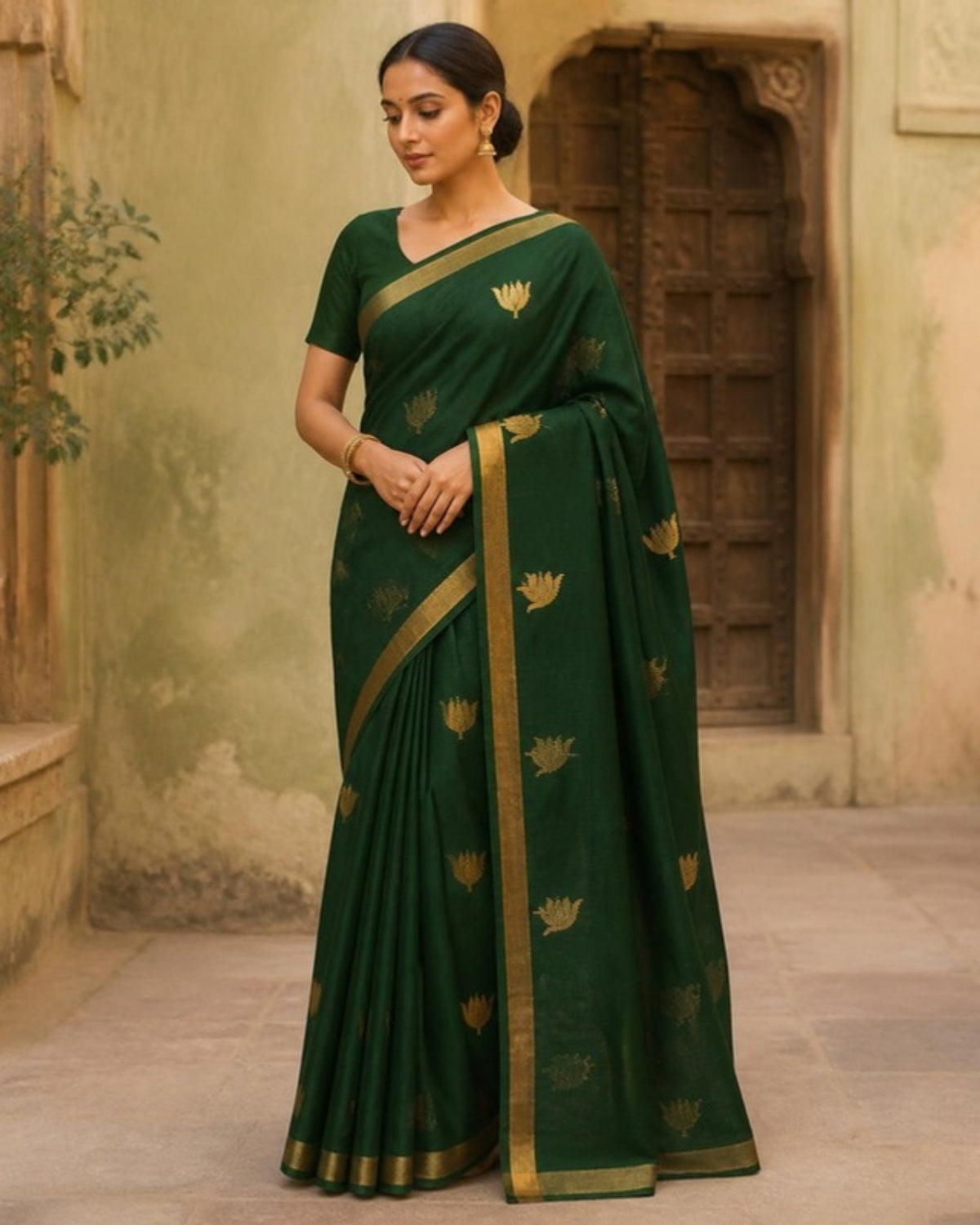 Styled image: model wearing the Dhani Chanderi Silk & Cotton Saree