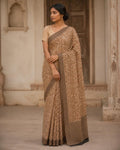 Styled image: model wearing the Shyam Bagh Print Cotton Saree