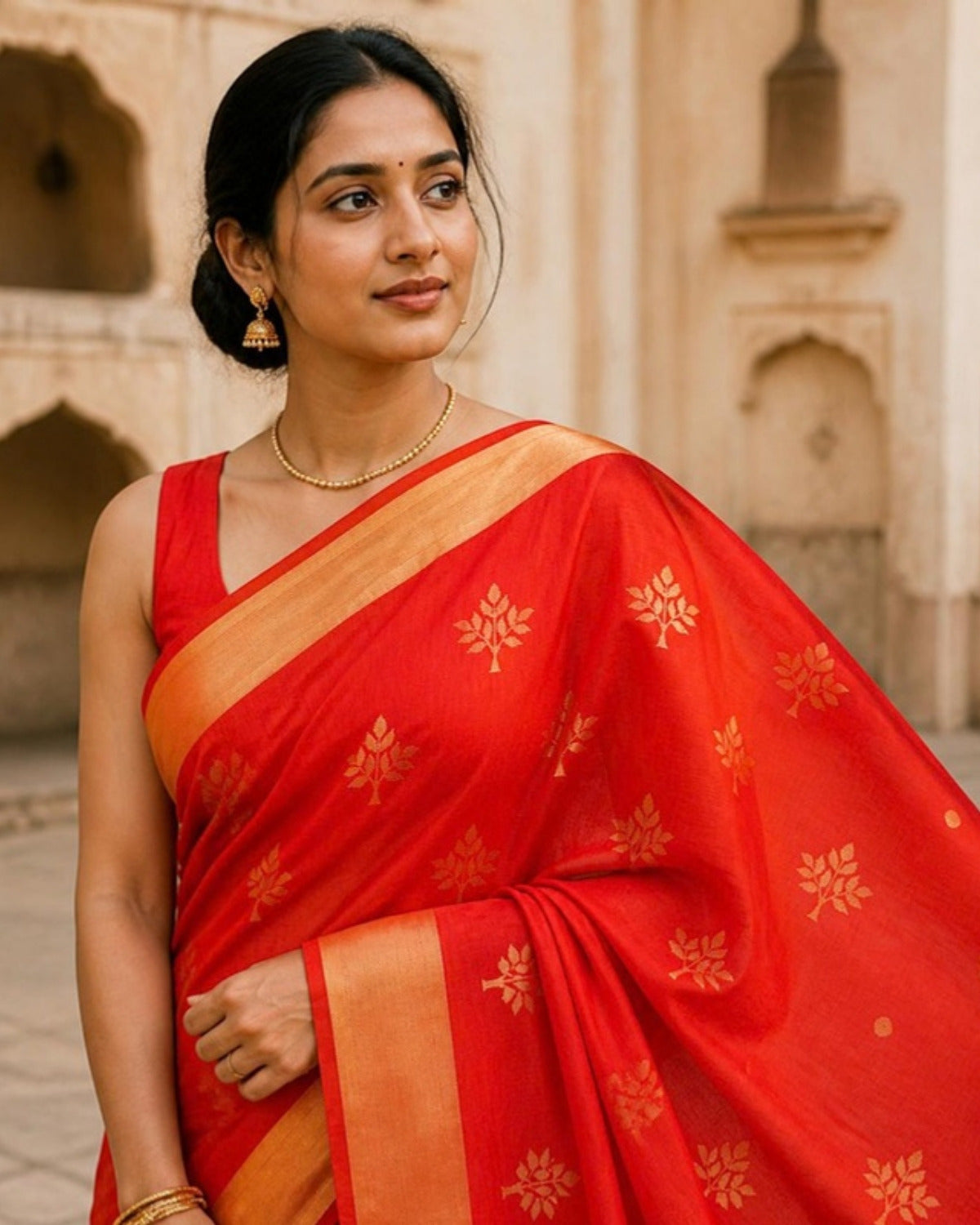 Styled image: Sindoori Chanderi Silk & Cotton Saree, pallu view