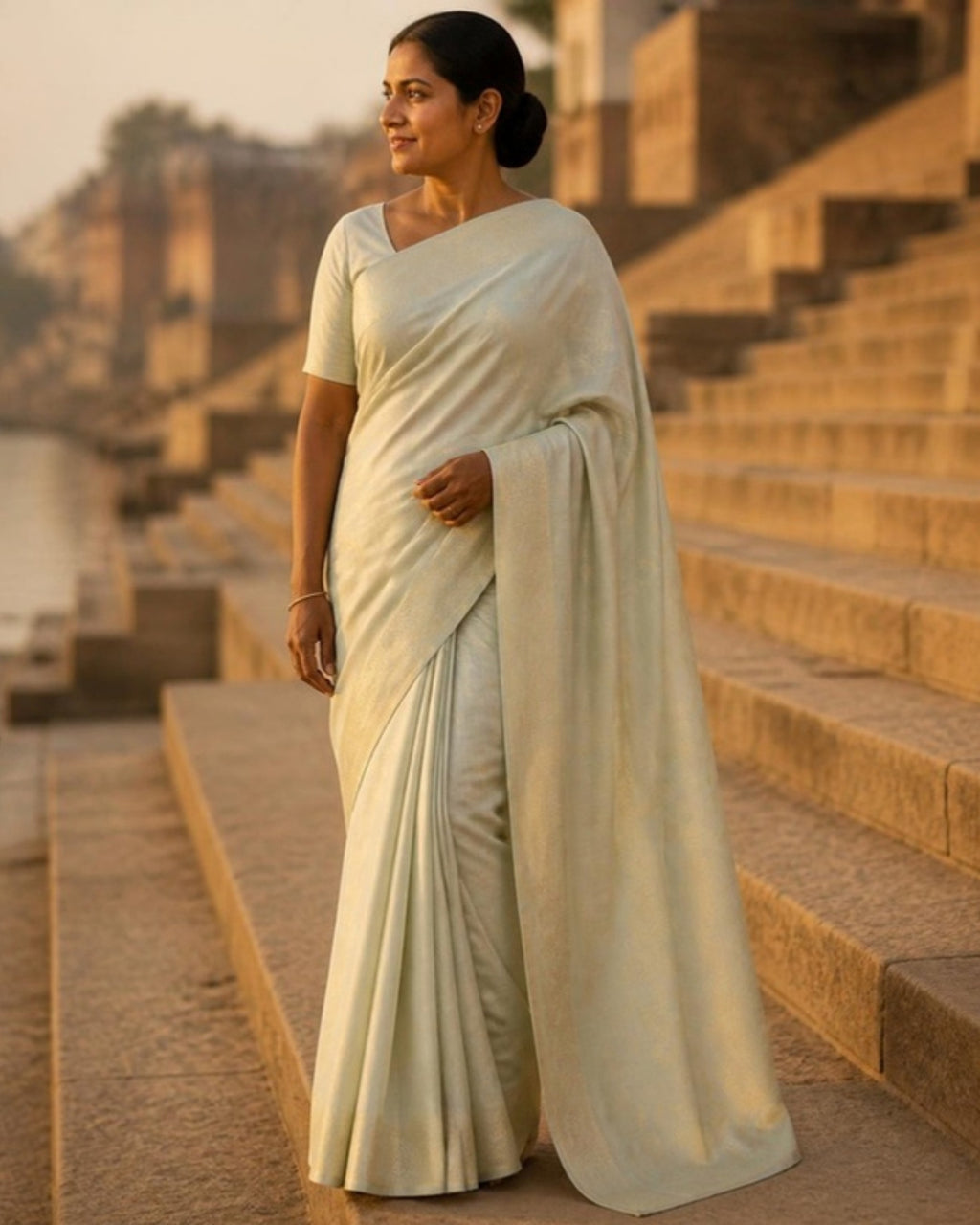 Styled image: model wearing the Sona Chanderi Silk & Cotton Saree