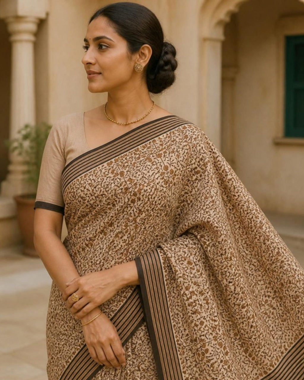 Styled image: Shyam Bagh Print Cotton Saree, pallu view