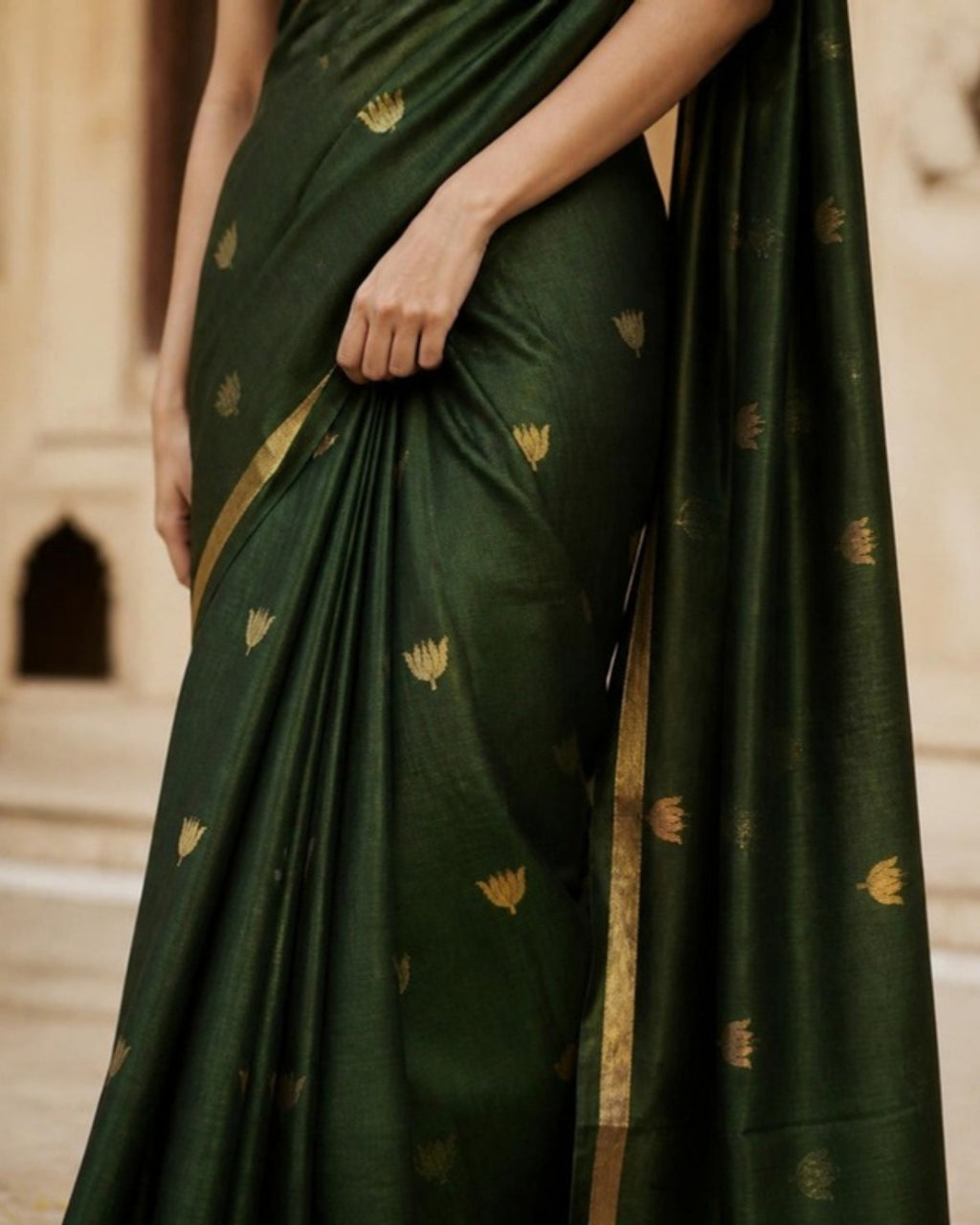 Styled image: Dhani Chanderi Silk & Cotton Saree, border and pleats
