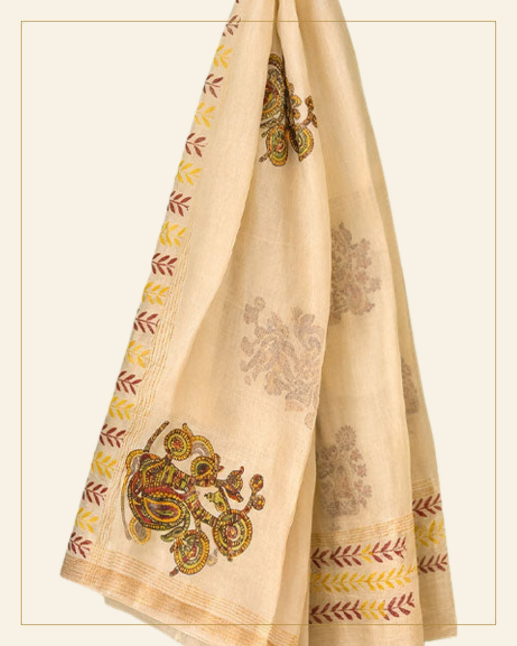 Reti Block Printed Chanderi Stole — Saptadhārā detail
