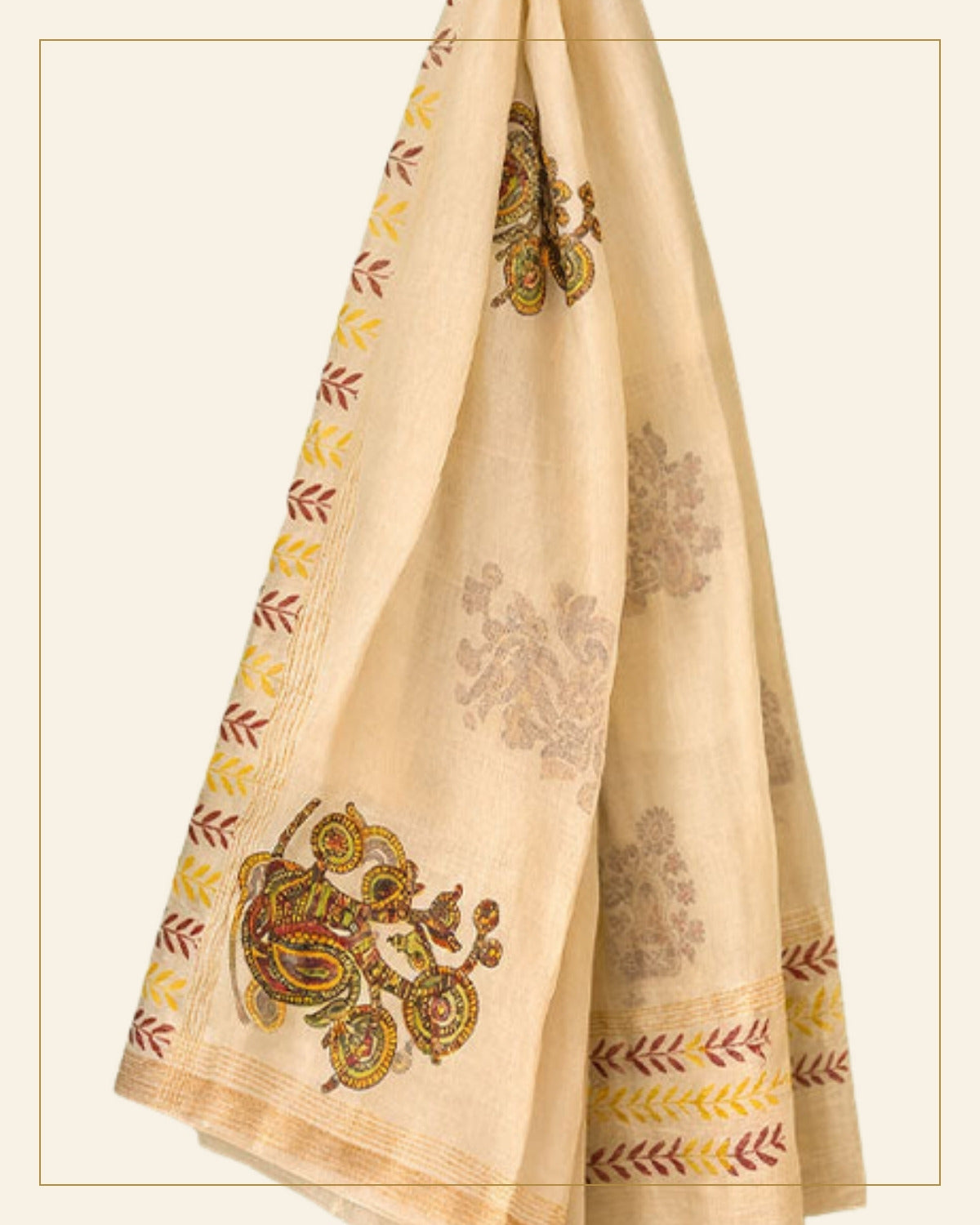 Reti Block Printed Chanderi Stole — Saptadhārā detail
