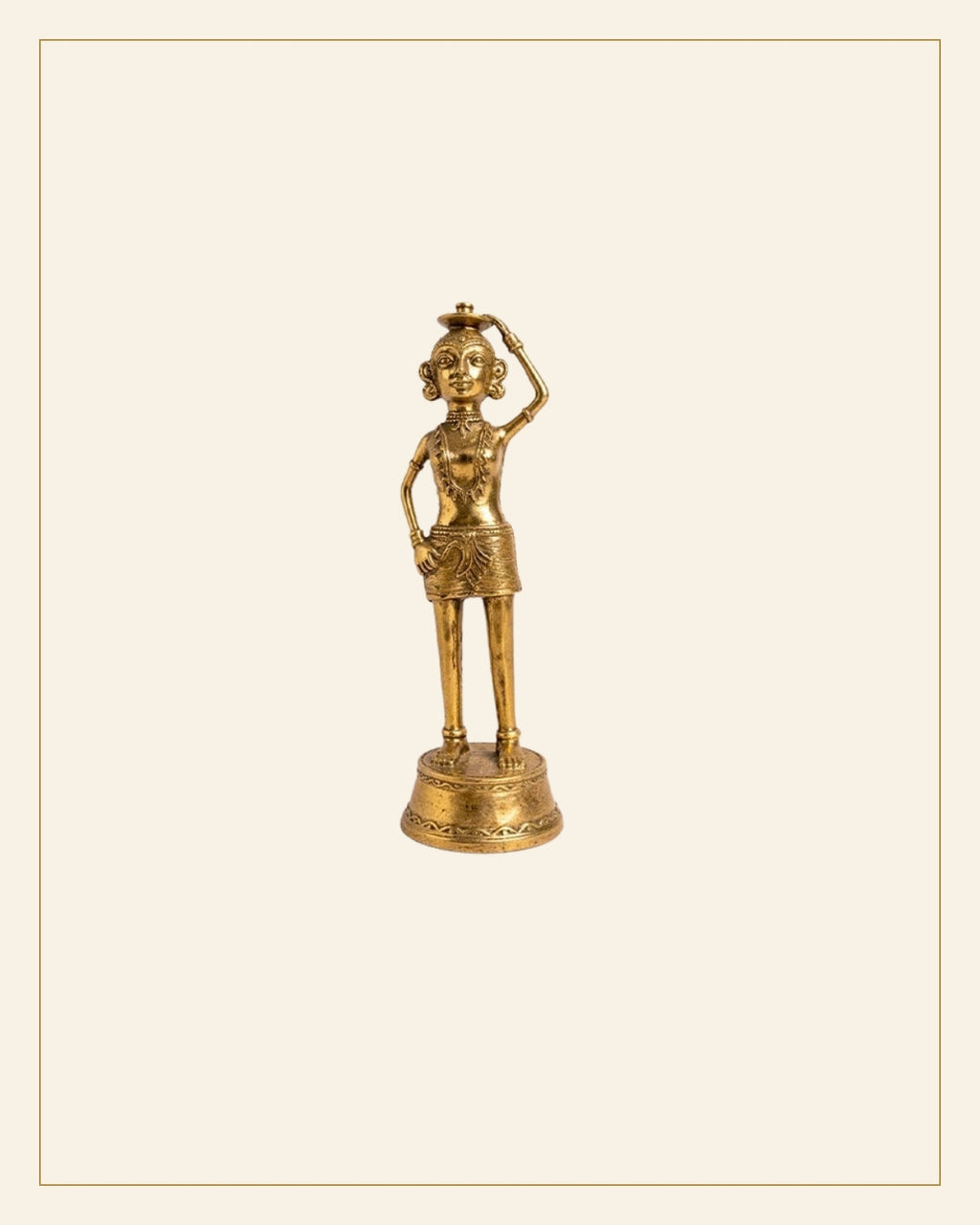 Handcrafted Bhareva Brass Tribal Woman with Weeding Knife Showpiece — Saptadhārā