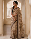 Styled image: model wearing the Shyam Bagh Print Cotton Saree