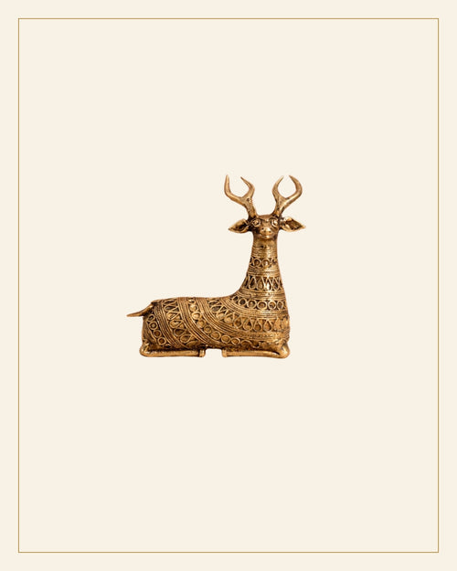 Handcrafted Bhareva Brass Tribal Deer Large Showpiece — Saptadhārā