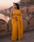 Styled image: model wearing the Haldi Chanderi Silk & Cotton Saree
