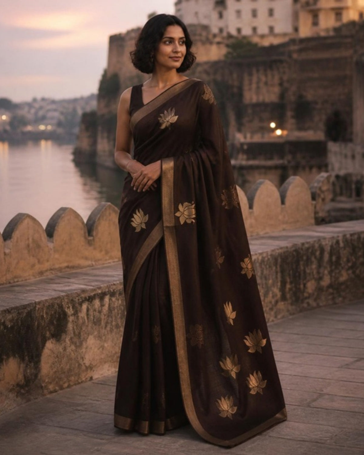 Styled image: model wearing the Shyam Chanderi Silk & Cotton Saree