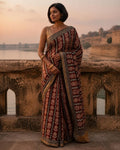 Styled image: model wearing the Sindoori Bagh Print Silk & Cotton Saree