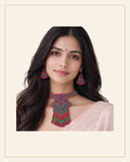 Handcrafted Geometric Beadwork Choker Necklace Set with Earrings — Saptadhārā