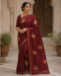 Styled image: model wearing the Kattha Chanderi Silk & Cotton Saree with Meena Butis