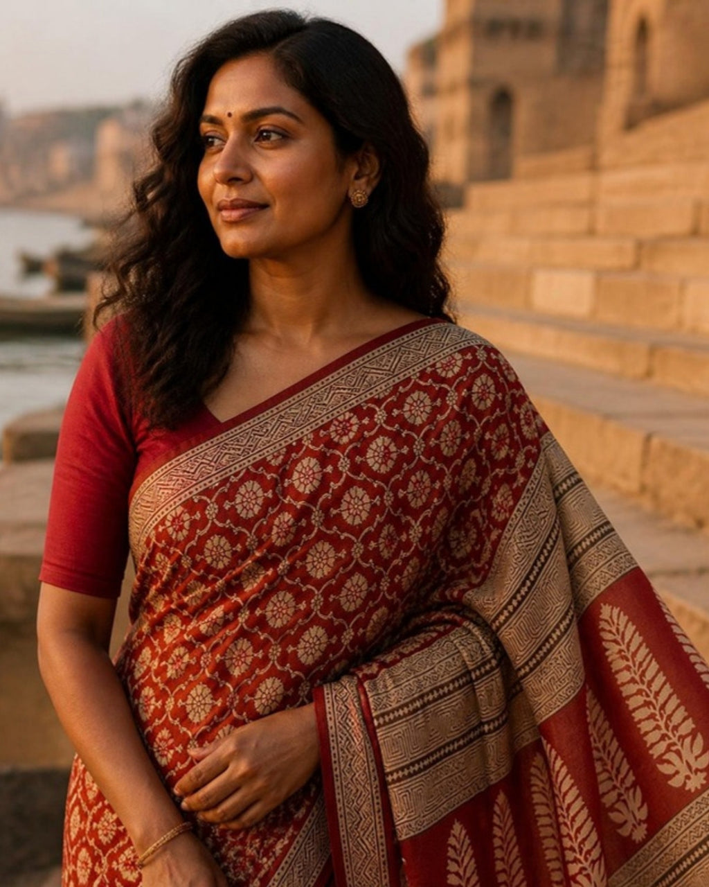 Styled image: Kattha Bagh Print Cotton Saree, pallu view