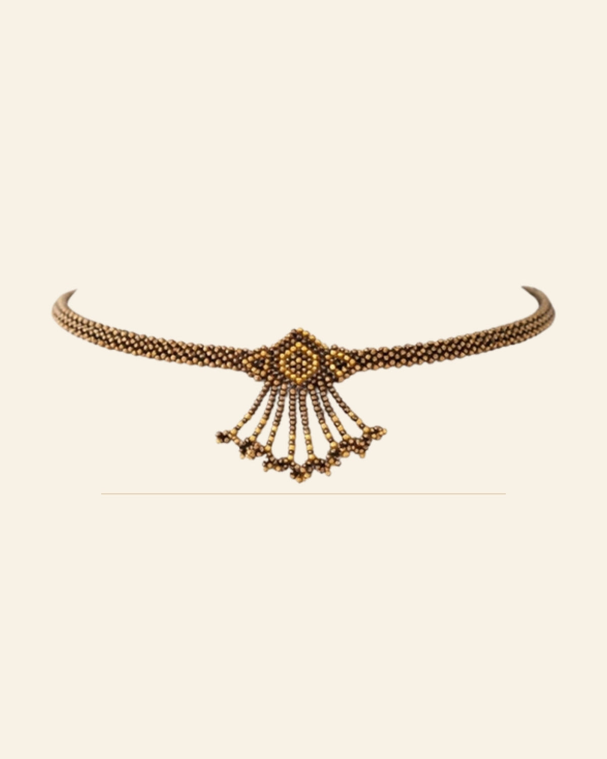 Handcrafted Geometric Beaded Choker Necklace Set with Earrings — Saptadhārā studio