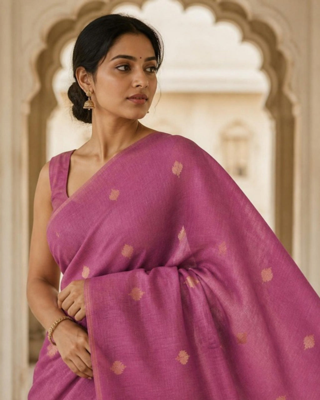 Styled image: Jamuni Chanderi Silk & Cotton Saree, pallu view