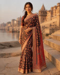 Styled image: model wearing the Shyam Bagh Print Silk & Cotton Saree