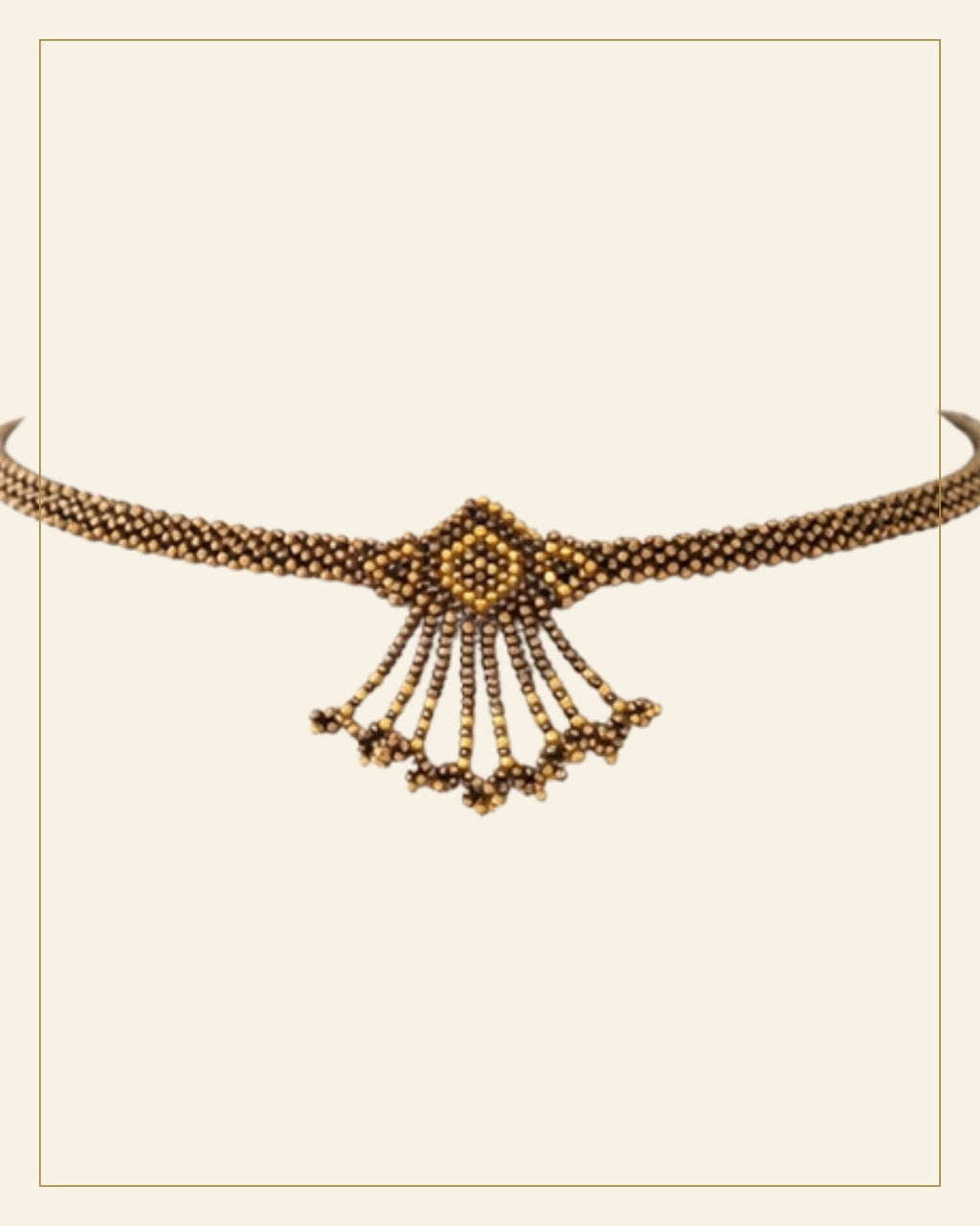 Handcrafted Geometric Beaded Choker Necklace Set with Earrings — Saptadhārā detail