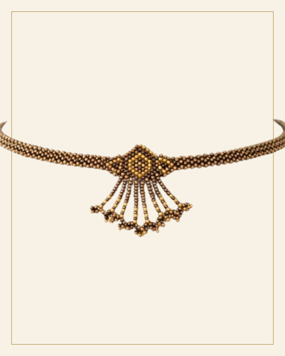 Handcrafted Geometric Beaded Choker Necklace Set with Earrings — Saptadhārā detail
