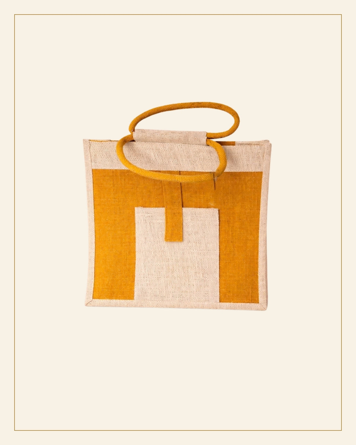 Handcrafted Natural Jute Tote Bag – Red Geometric Pattern — Saptadhārā