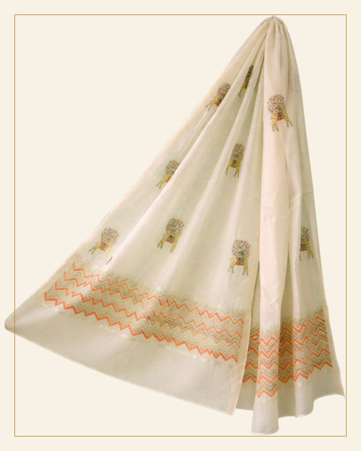 Reti Block Printed Chanderi Stole — Saptadhārā detail