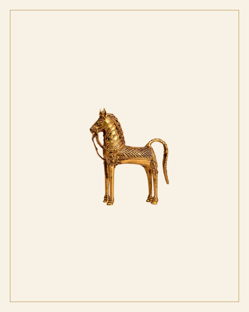 Handcrafted Brass Tribal Horse Showpiece — Saptadhārā
