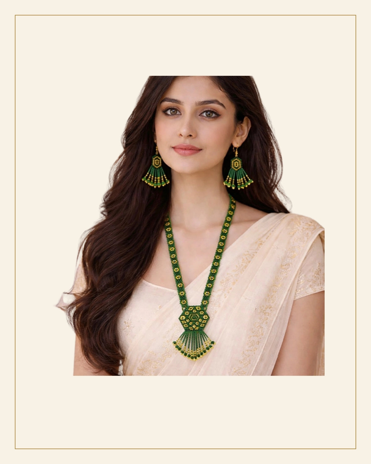Handcrafted Geometric Beaded Mangalsutra Set with Earrings — Saptadhārā