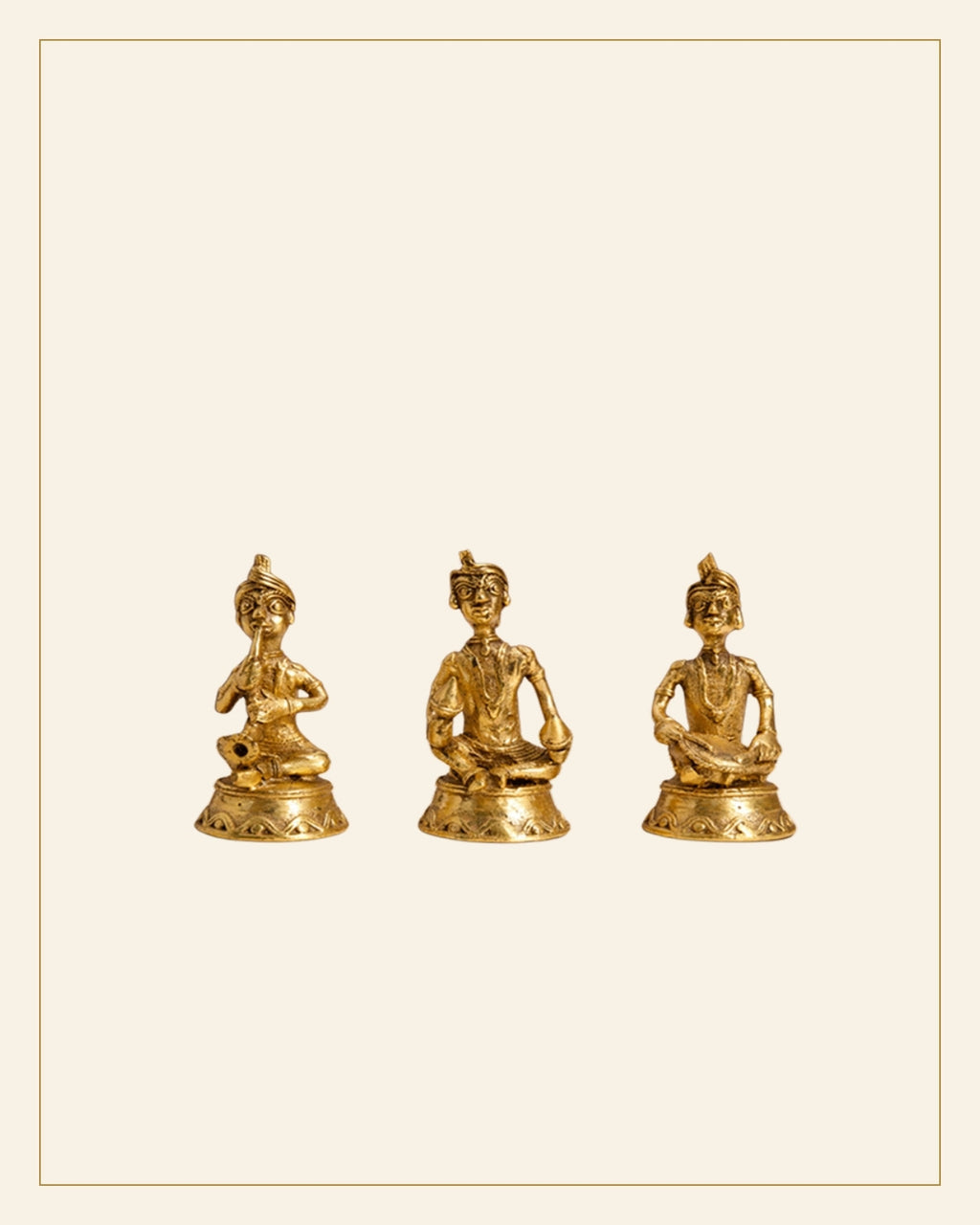 Bhareva Brass Tribal Musician Figurines – Set of 3 — Saptadhārā