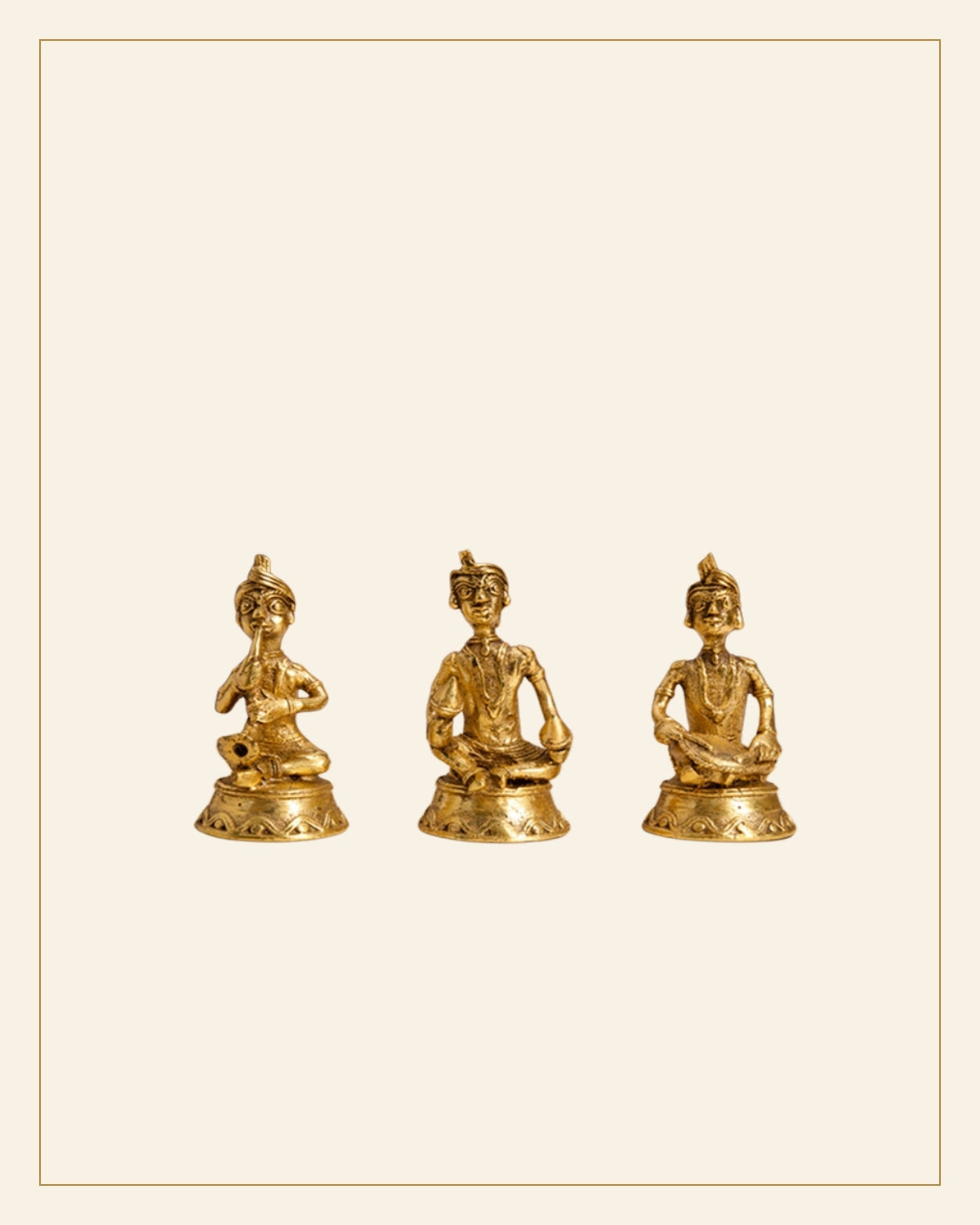 Bhareva Brass Tribal Musician Figurines – Set of 3 — Saptadhārā