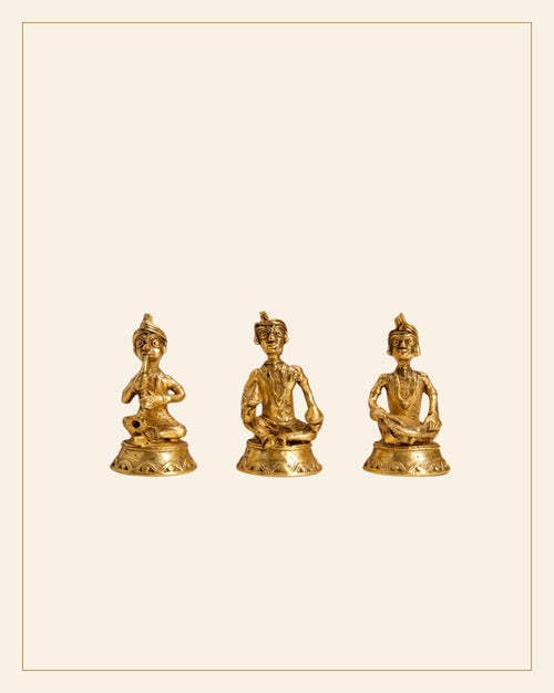 Bhareva Brass Tribal Musician Figurines – Set of 3 — Saptadhārā