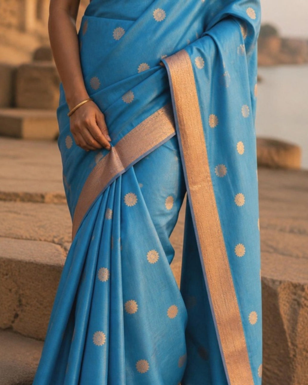 Styled image: Neel Chanderi Silk & Cotton Saree, border and pleats