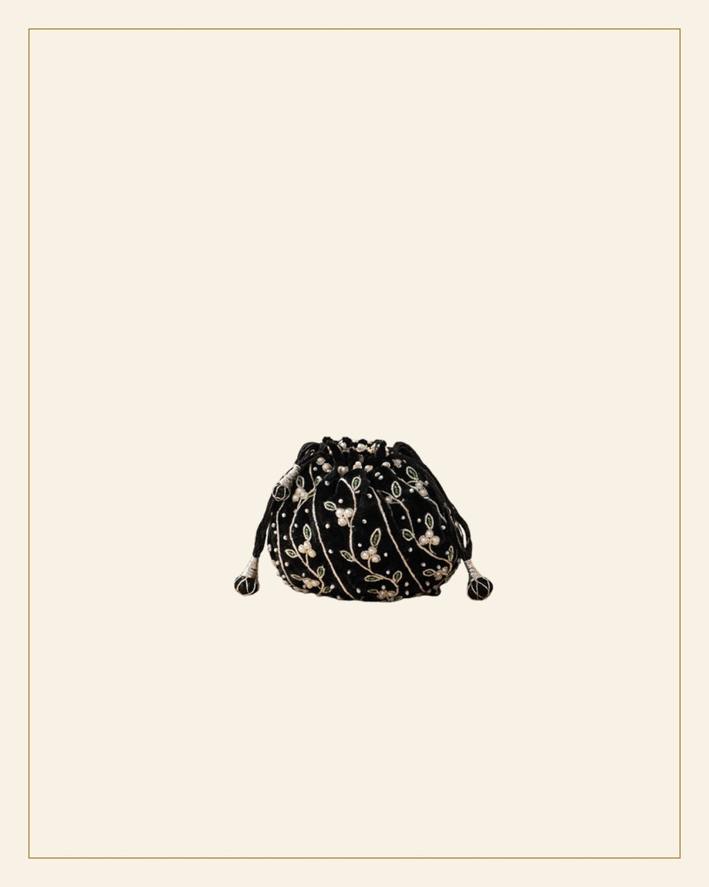 Handcrafted Zari Zardozi Embroidered Velvet Potli Bag — Saptadhārā