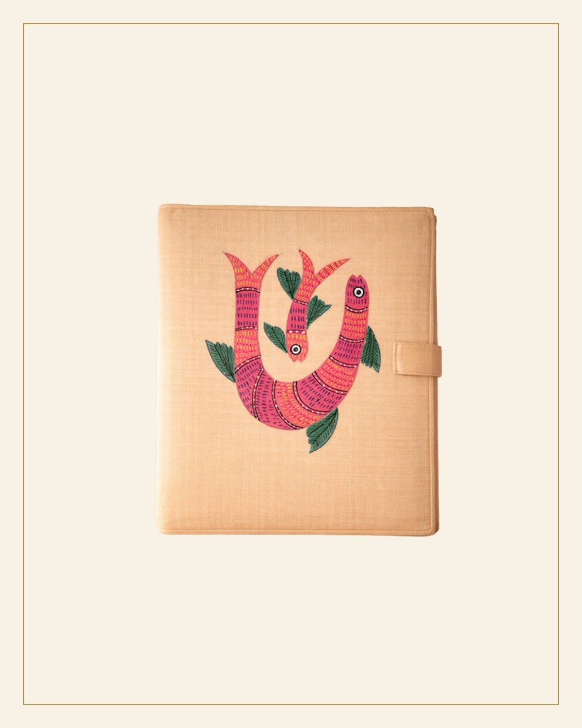 Handcrafted Folk Gond Art Fabric File Folder –  Colorful Tiger Motif — Saptadhārā