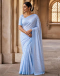 Styled image: model wearing the Neel Batik Cotton Saree