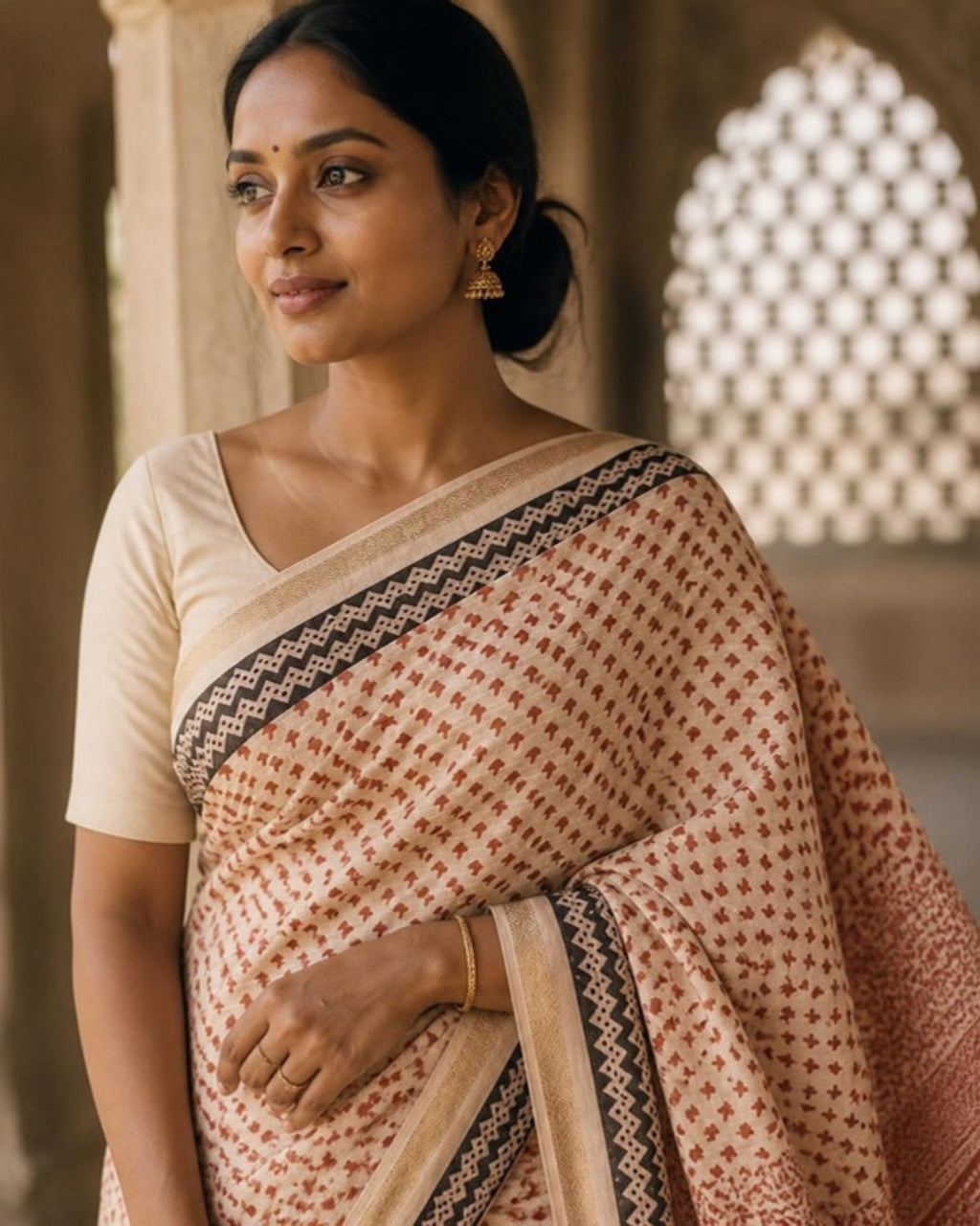 Styled image: Sindoori Bagh Print Cotton Saree, pallu view