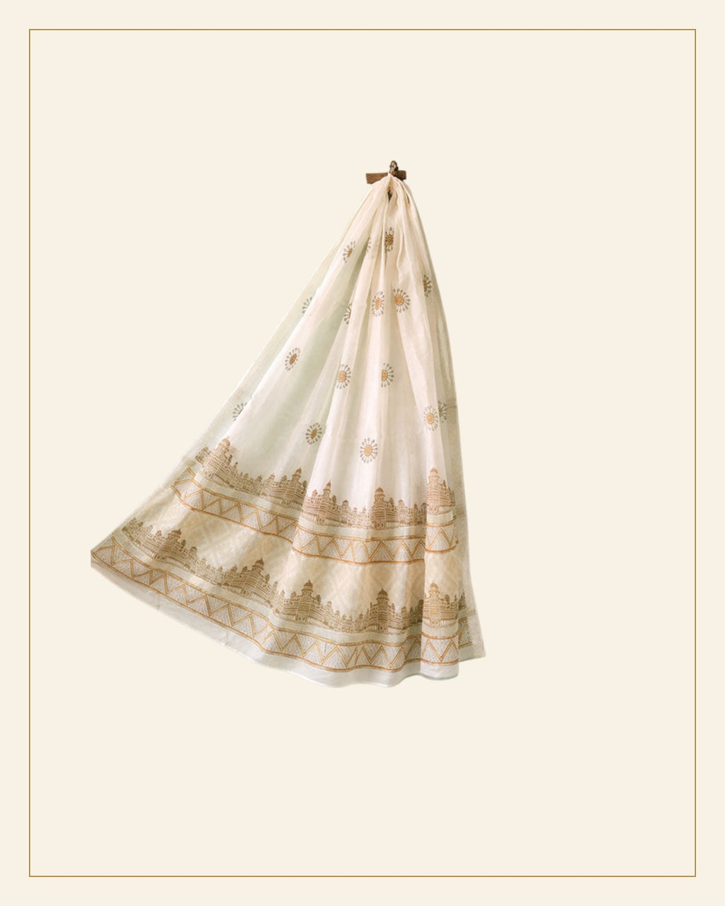 Block Printed Chanderi Stole – Heritage Motif — Saptadhārā