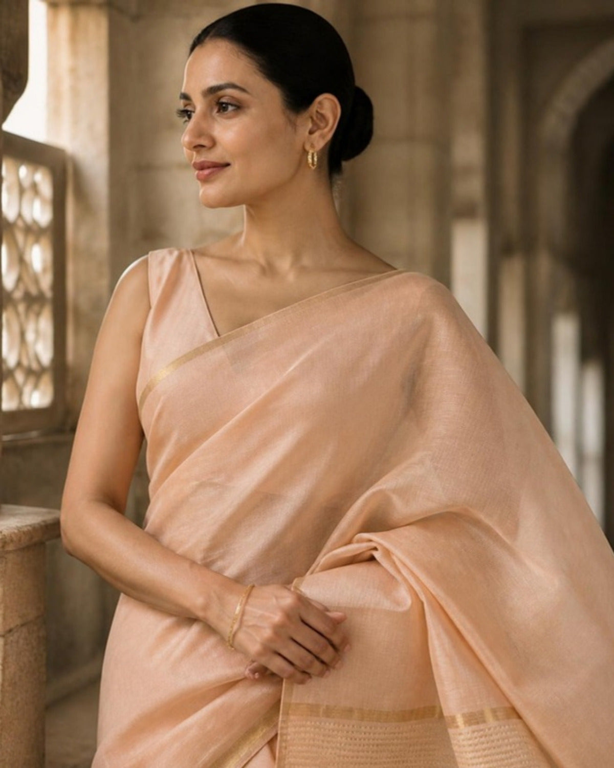 Styled image: Reti Chanderi Tissue Saree, pallu view