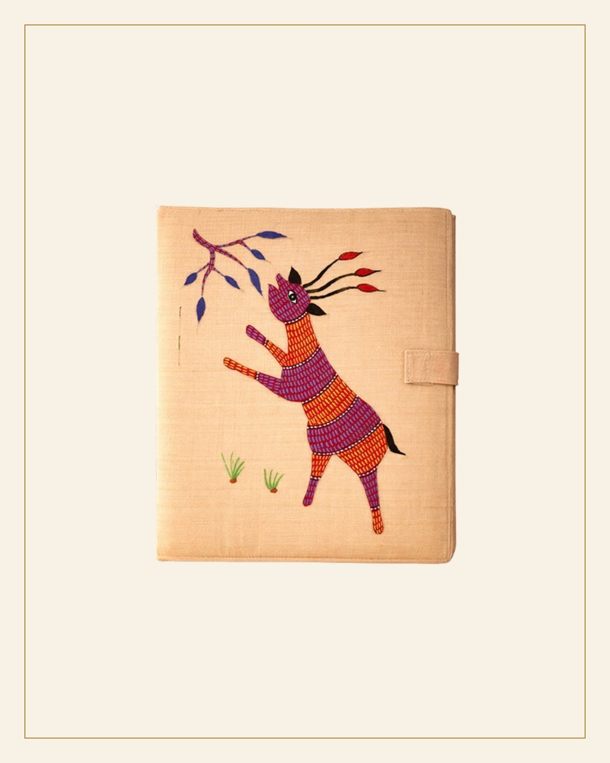 Handcrafted Gond Folk Art Fabric File Folder – Deer printed — Saptadhārā