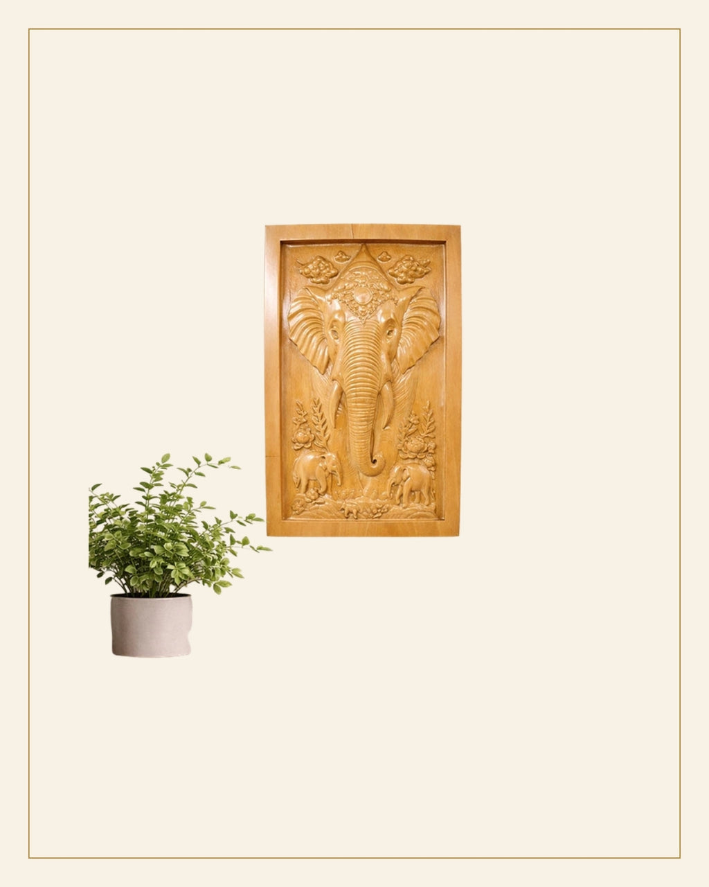 Hand-Carved Wooden Elephant Frame Wall Hanging (Small Size) — Saptadhārā