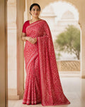 Styled image: model wearing the Handcrafted Batik Print Cotton Saree with Blouse Piece
