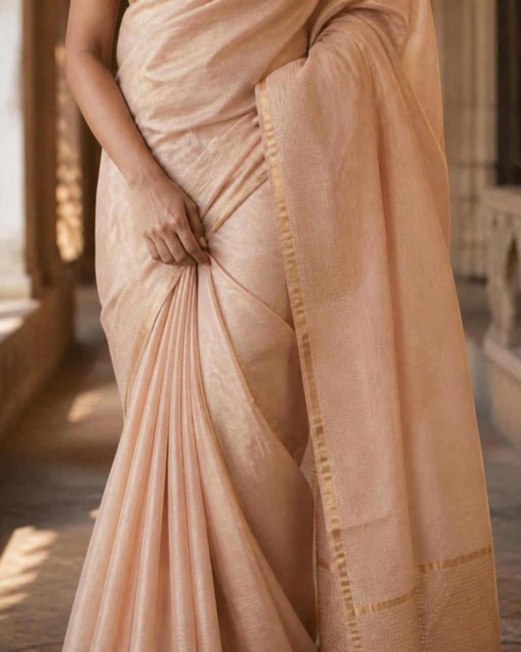 Styled image: Reti Chanderi Tissue Saree, border and pleats