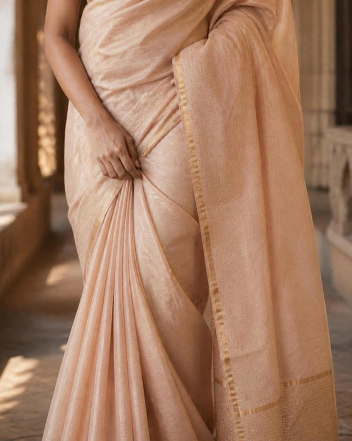 Styled image: Reti Chanderi Tissue Saree, border and pleats