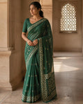 Styled image: model wearing the Handcrafted Batik Print Cotton Saree with Blouse Piece