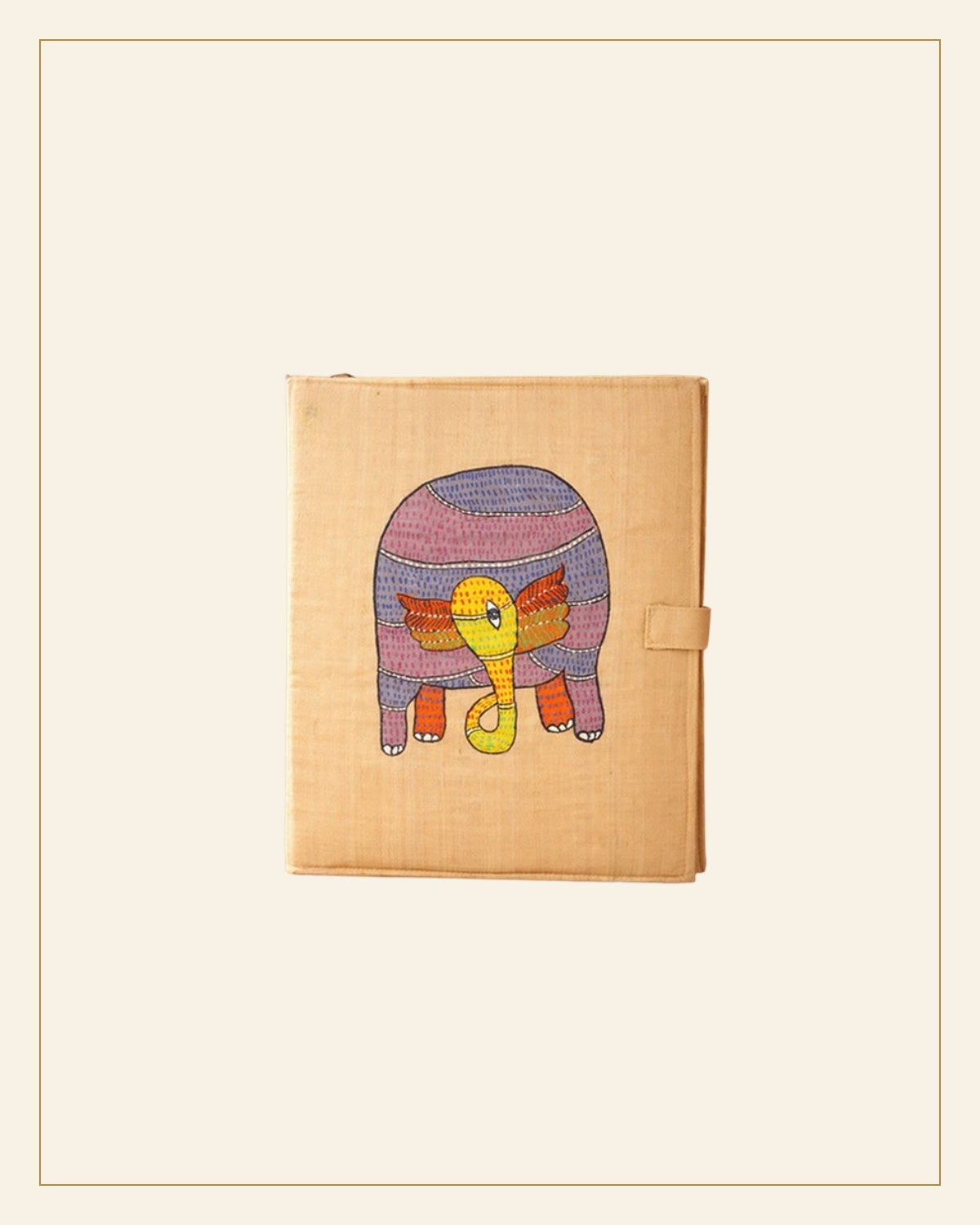 Handcrafted Elephant Folk Art Fabric File Folder – Handmade Traditional Gond Art — Saptadhārā