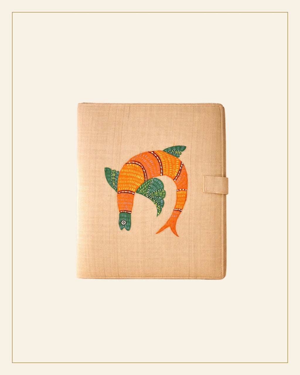 Handcrafted Traditional Gond Art Fabric File Folder – Colourful Fish Motif — Saptadhārā
