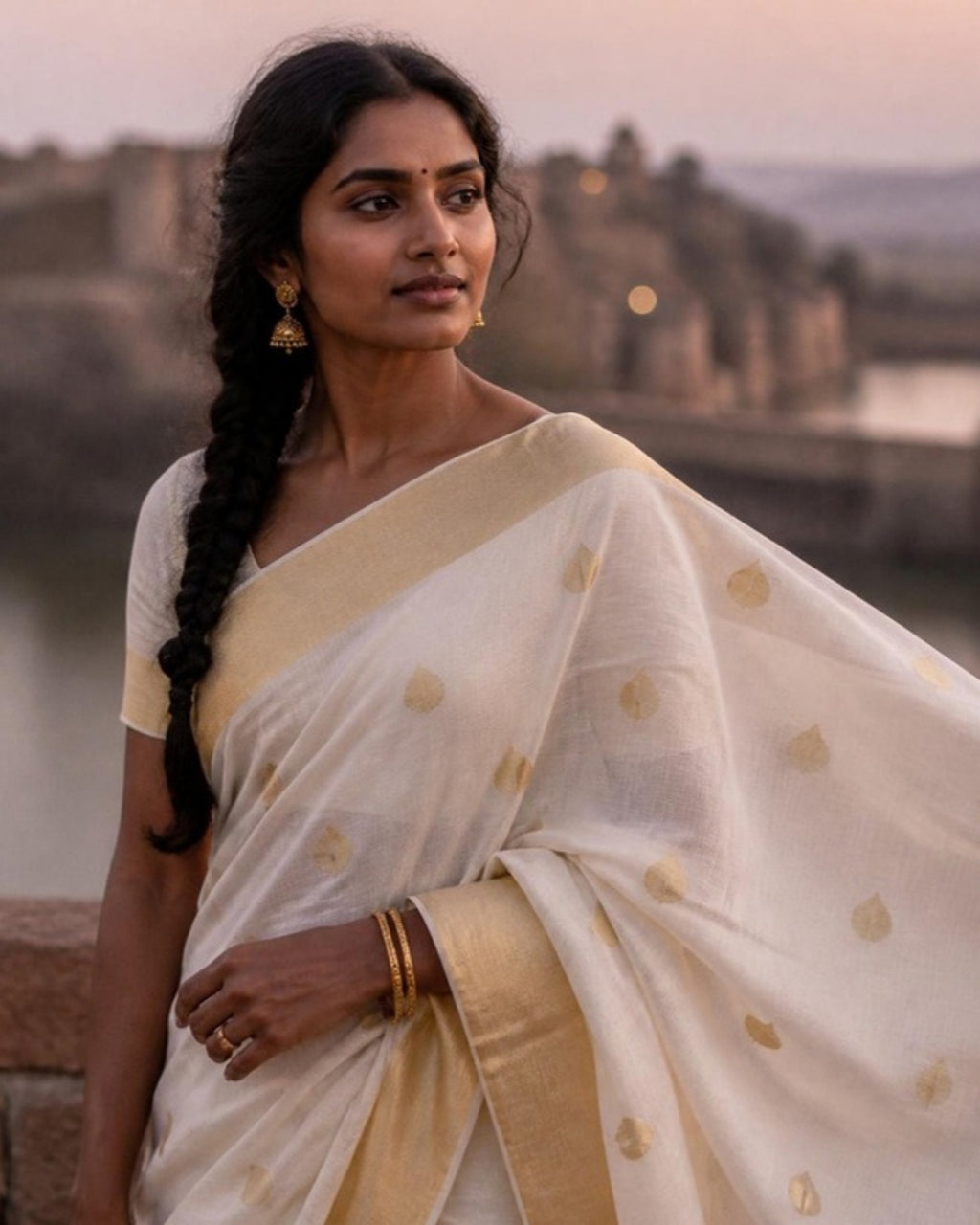 Styled image: Chandni Chanderi Pattu Silk Saree, pallu view