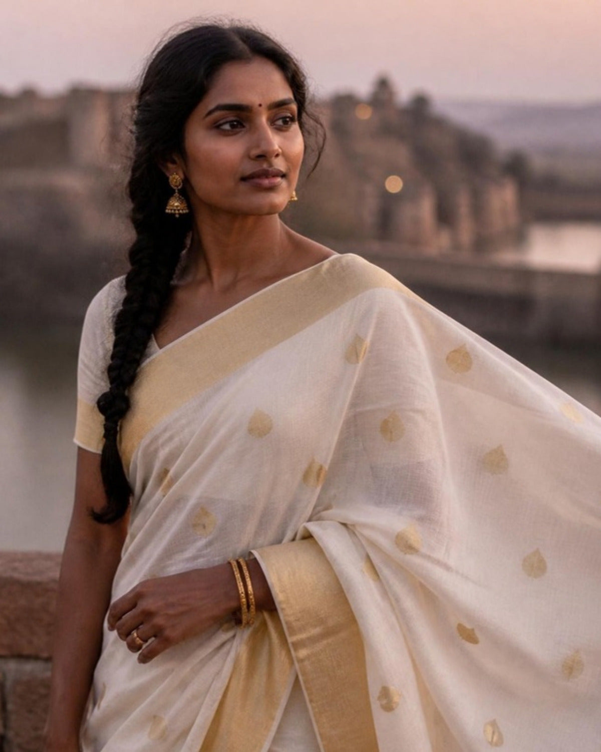 Styled image: Chandni Chanderi Pattu Silk Saree, pallu view
