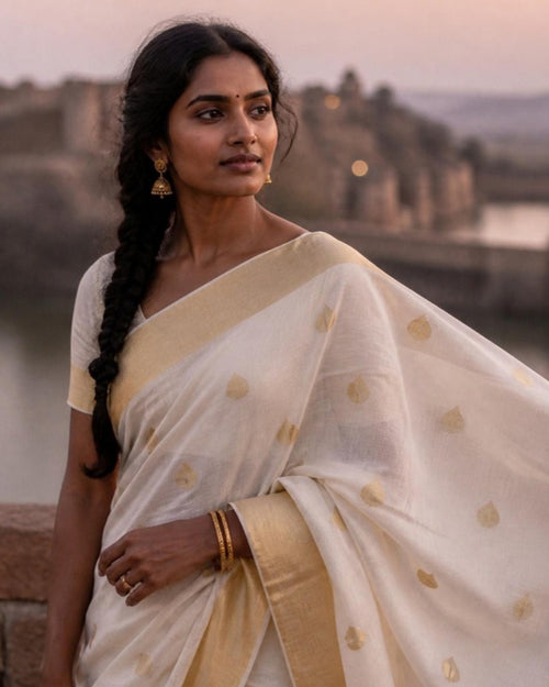 Styled image: Chandni Chanderi Pattu Silk Saree, pallu view