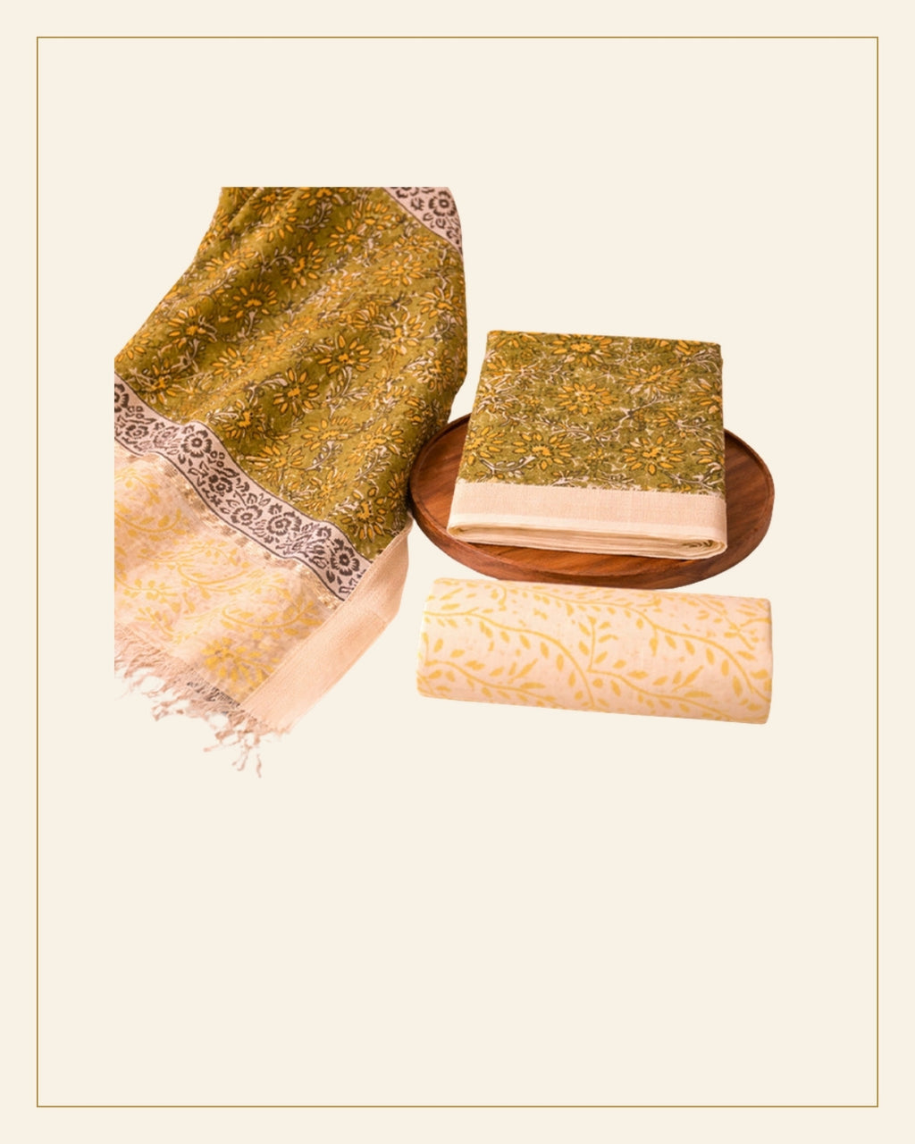 Block Print Kalamkari Maheshwari Unstitched Suit Set – 3 Piece — Saptadhārā