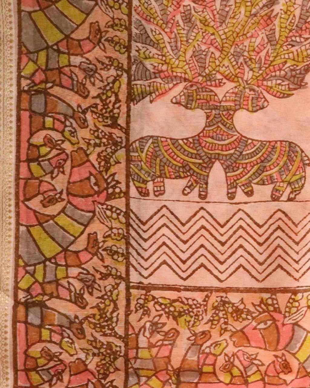 Gulabi Gond Art Saree with Gond Motifs — actual fabric