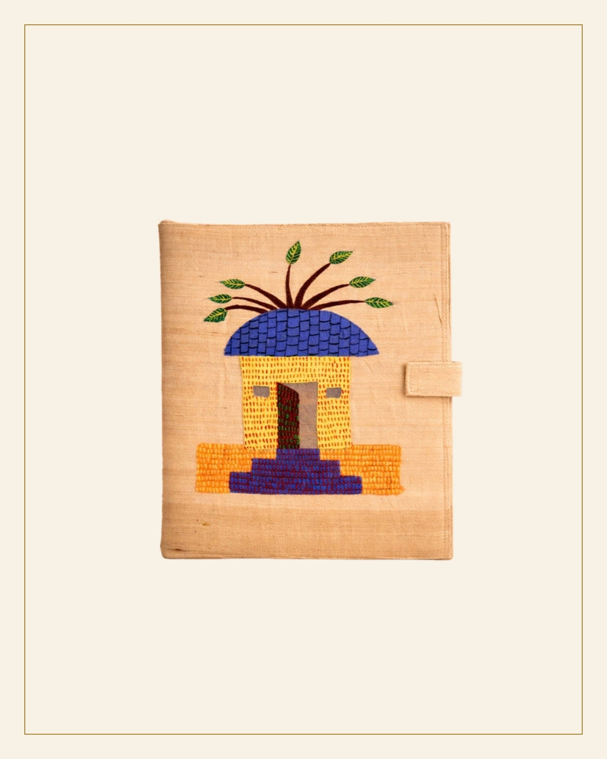 Handcrafted Folk Art Fabric File Folder – Village Hut Motif — Saptadhārā